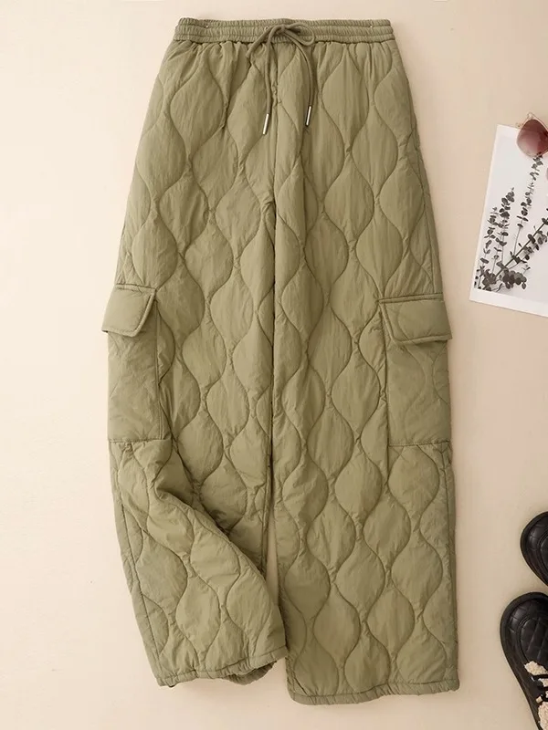 

Faionable Quilted Cotton Pants Women's Winter Warm down Straight Leg Outdoor Windproof Trousers High Waist Long Pants