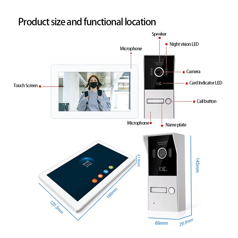 Jeatone Tuya 7 Inch WiFi 1080P Video Intercom Smart Home APP Wired Video Door Phone Touchscreen Monitor RFID Access Control Kits