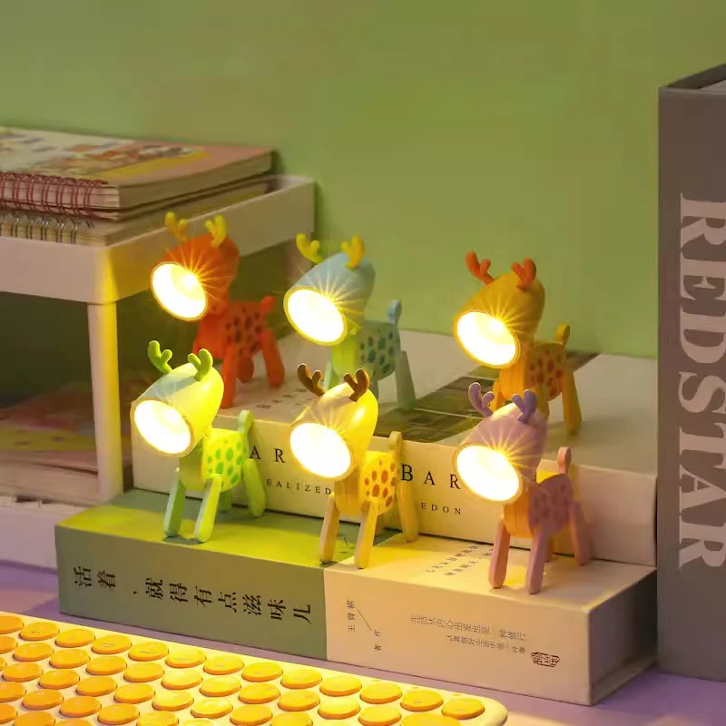 Led Mini Night Light Cute Dog Deer Foldable Desk Lamps Desktop Ornament Book Light Kids Room Bedside Bedroom Decor Holiday Gifts