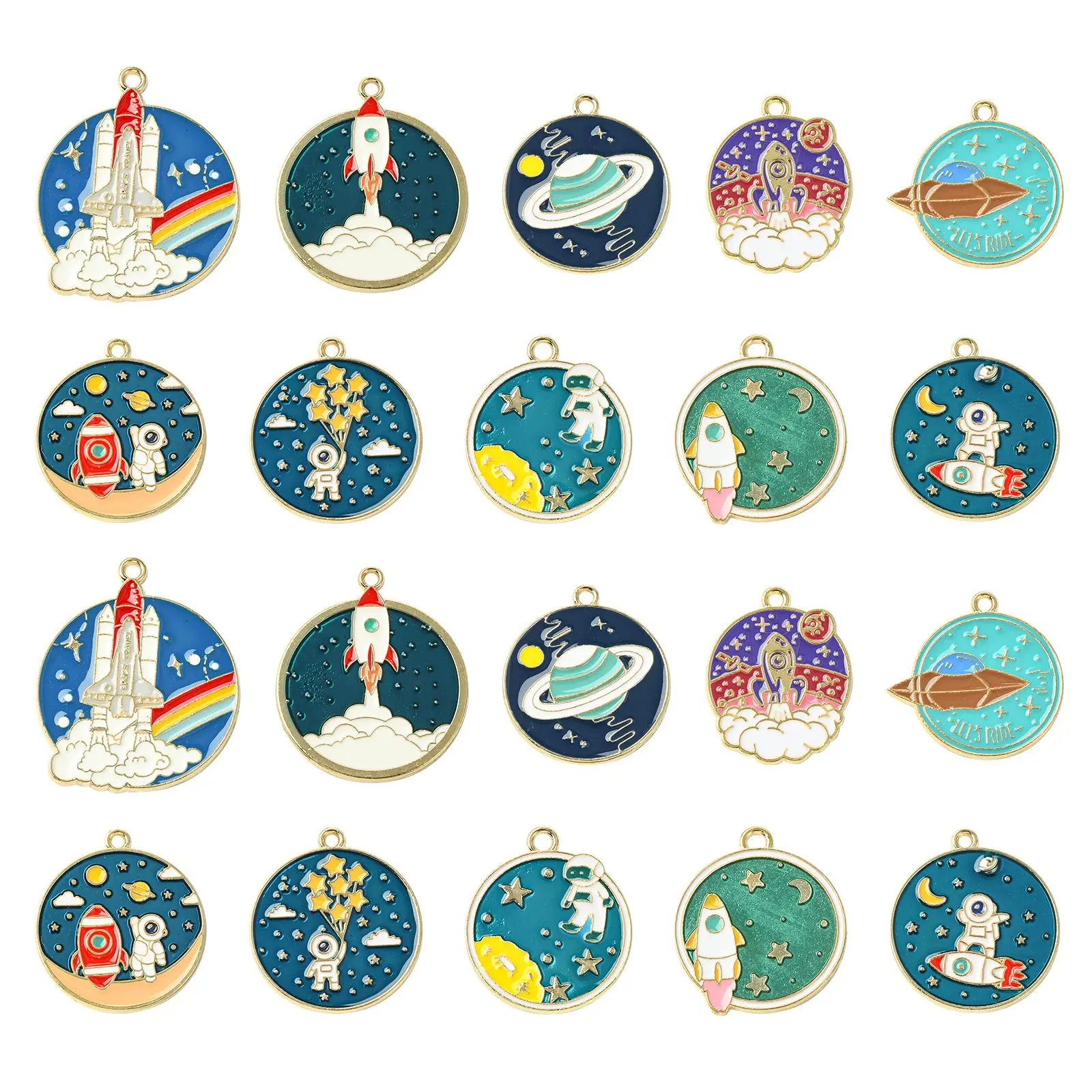 40Pcs 10 Styles Enamel Space Charms Round Explore Universe Pendants Colorful Astronaut Spacemen Charms for Jewelry Making