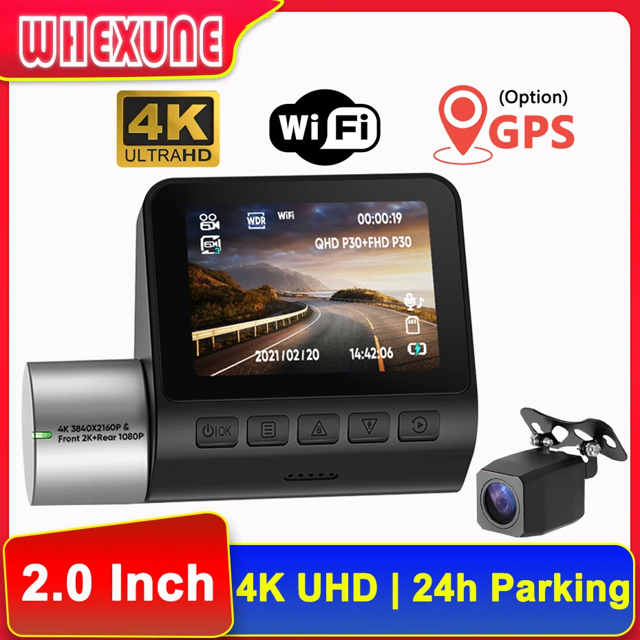 

4K Dashcam GPS WIFI 24h Parking Monitor Dash Cam for Car Dvr Dual Camera Front and Rear Night Vision Dvrs Mini Video Registrator