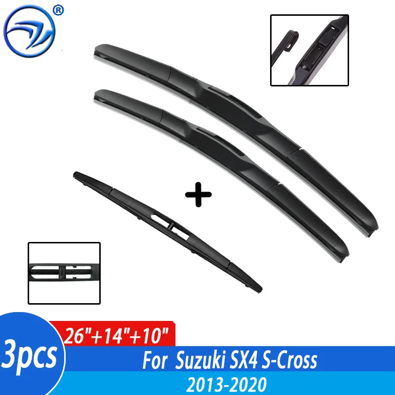 Wiper Front & Rear Wiper Blades Set Kit For Suzuki SX4 S-Cross 2013 14 15 16 17 18 19 20 Windshield Windscreen 26\