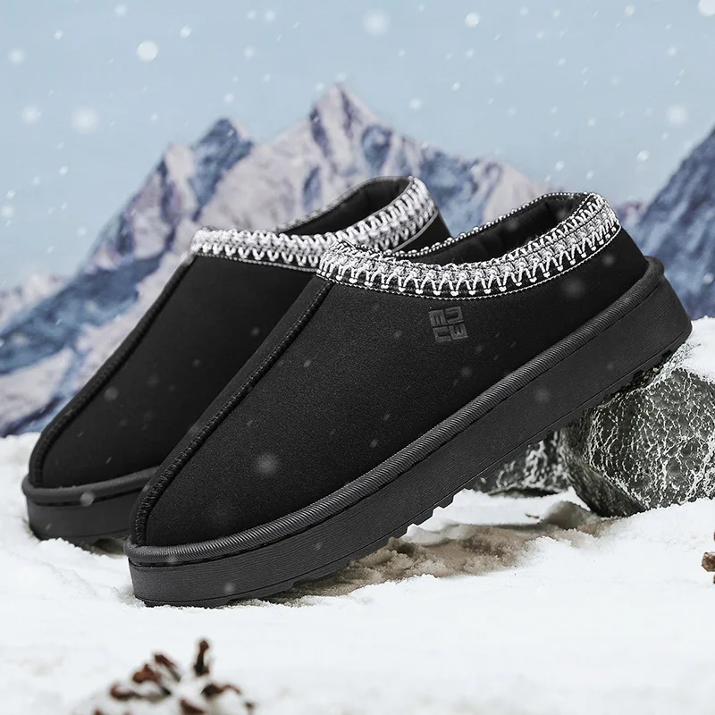 2024 Men\'s Fleece-fur Warm Thick Sole Slippers Sponge Sole Cotton Shoes Winter Without Heel Men\'s Leisure Cotton Shoes
