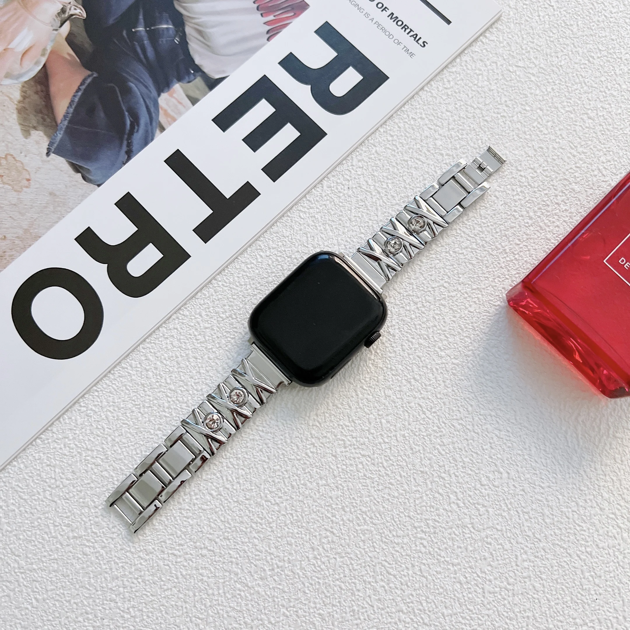 Metal diamond strap for Apple watch 6 5 4 3 SE 44mm 42mm 40mm 38mm Women bracelet wristband For iwatch series 8 7 45mm 41mm band