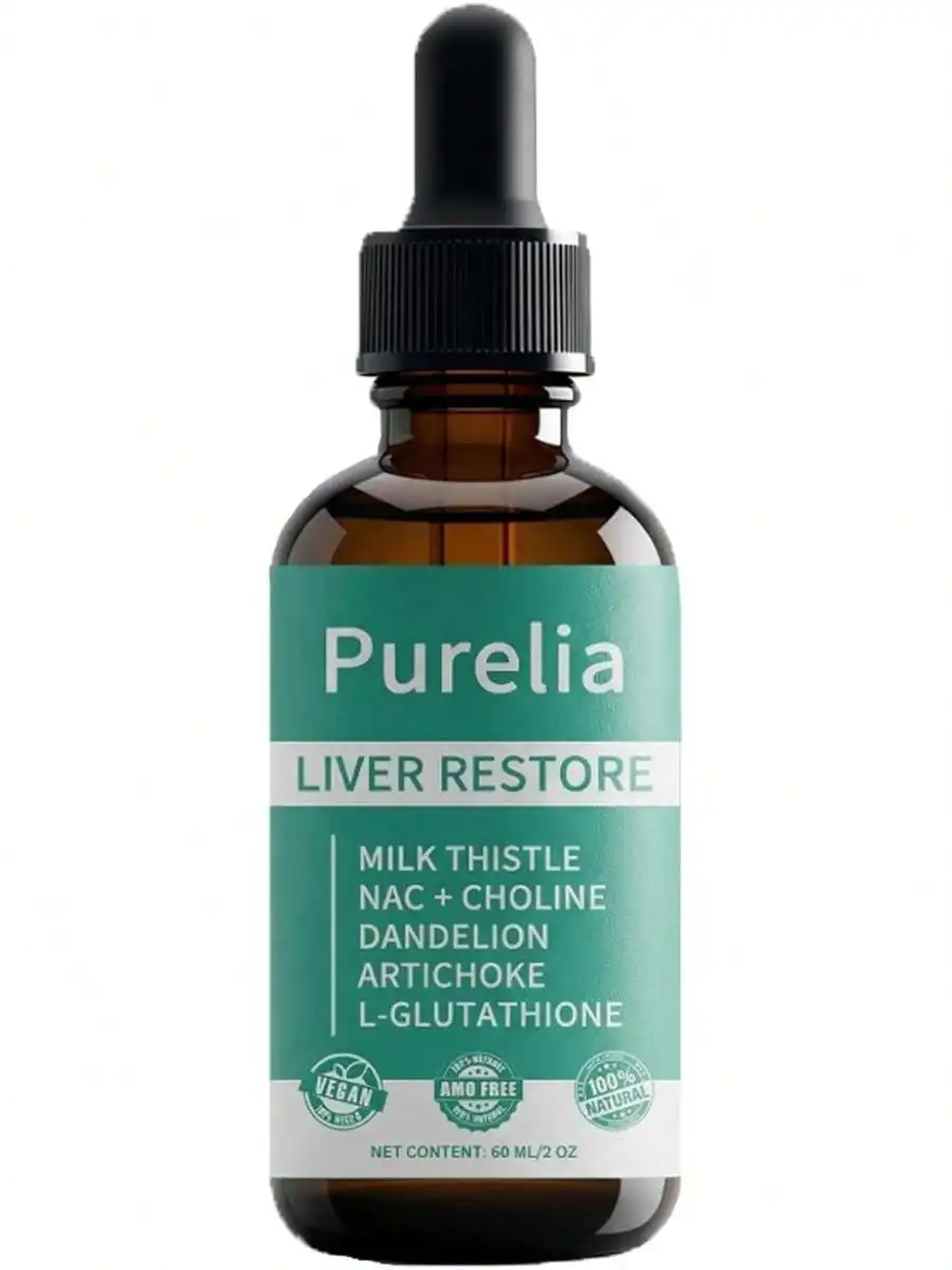 Purelia Liver Restore - Complete Liver Detox Support Liquid Drops With Milk Thistle, Dandelion, Choline, L-Glutathione For Liver Cleanse (1)