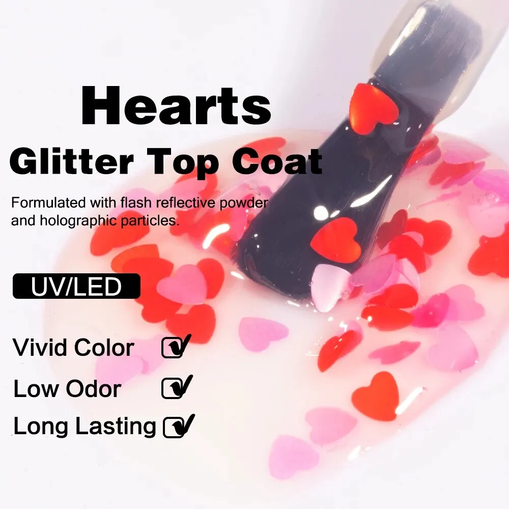 KODIES GEL cuore Top Coat Gel UV smalto per unghie 15ML Glitter coriandoli Manicure Diamond Shine Finish Topper Gel per unghie vernice No Wipe