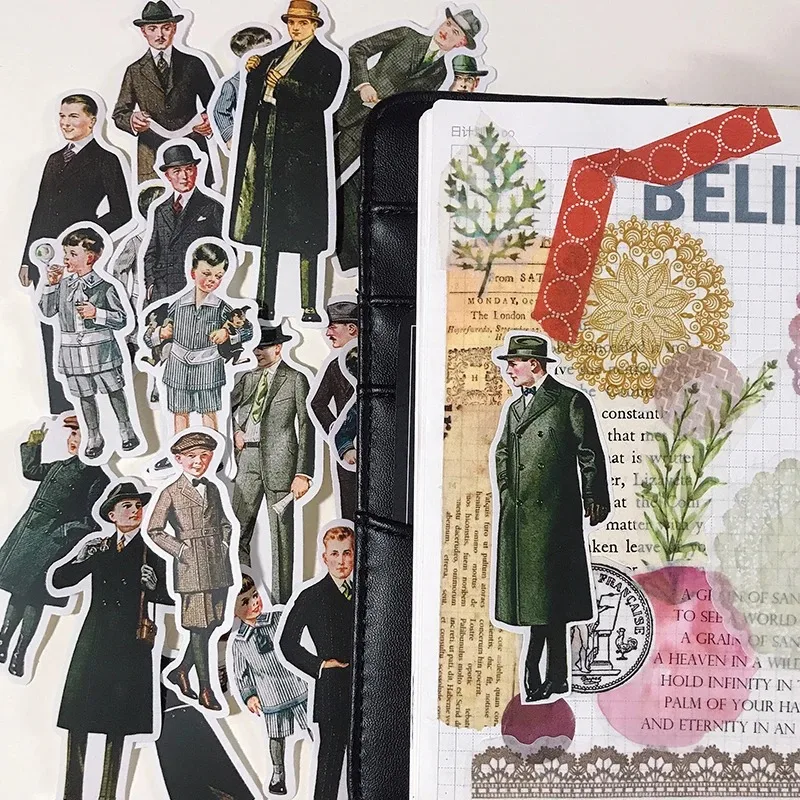 

25pcs European Retro Characters Hand Account Material Stickers Vintage Men's Waterproof Decorative Stationary Planner