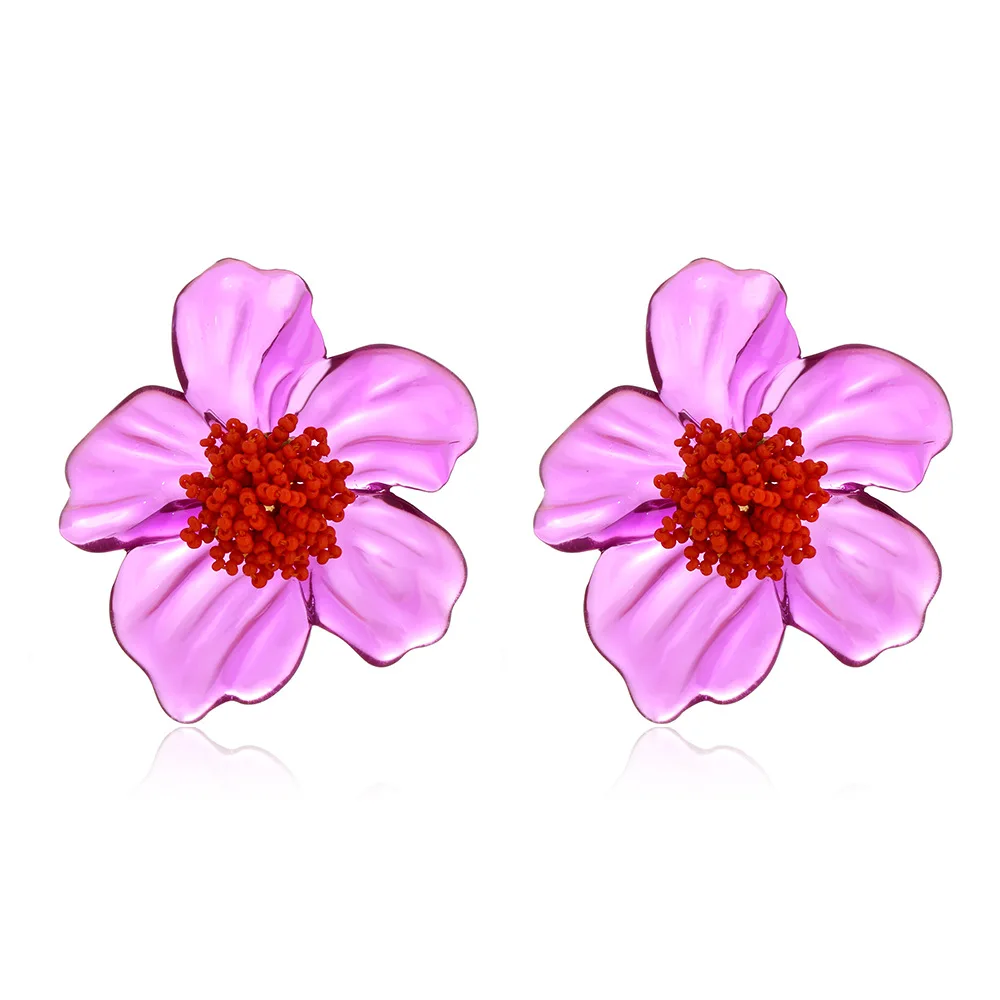 ZA 2024 New Exaggerated Handmade Beaded Resin Large Flower Earrings,Bohemian Transparent Acrylic Floral Earrings for Women