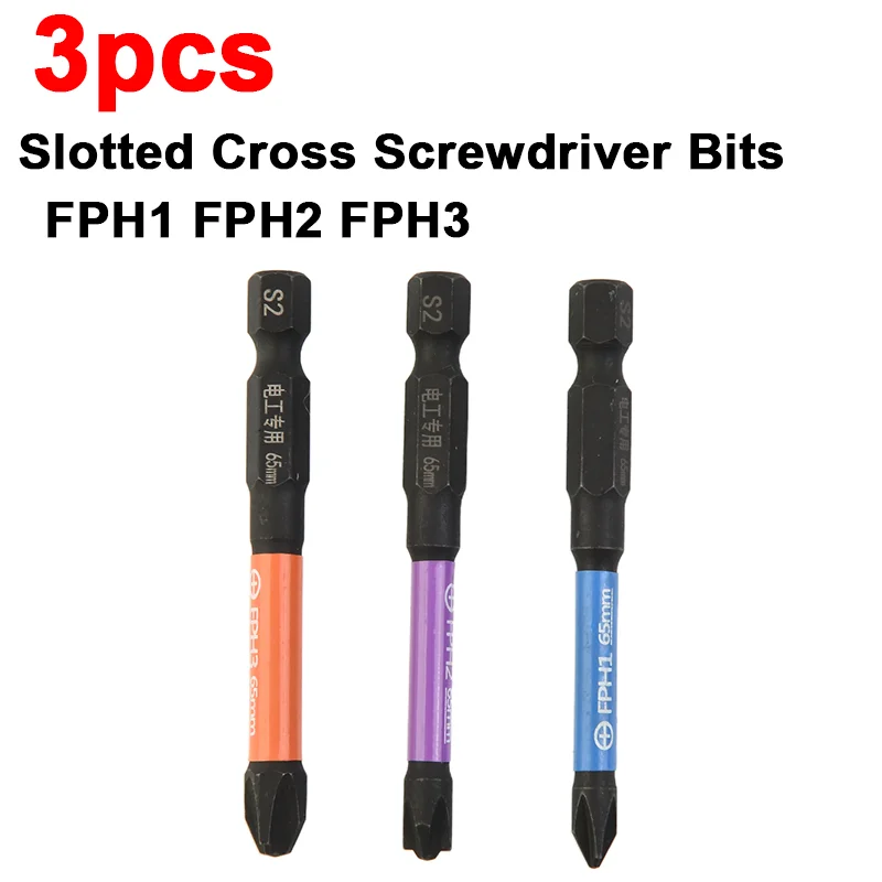 Magnetic Slotted Cross Screwdriver Bit Set 65mm Shank Phillips/Cross Head Screwdriver FPH1 FPH2 FPH3 Hand Tool