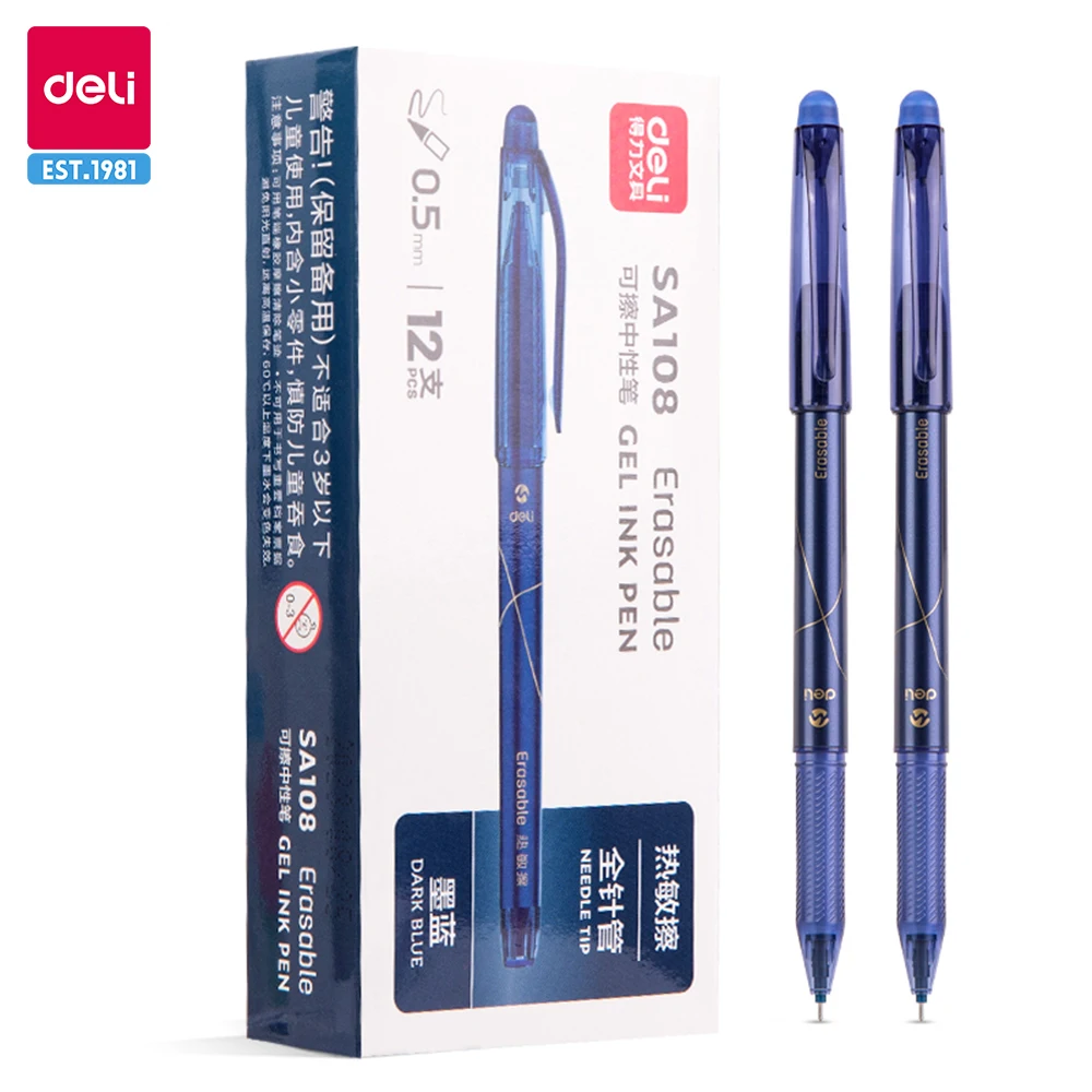 

Deli 12 Pcs/Set Erasable Gel Pens Washable 0.5mm Blue/Black/Red Gel Ink School Erasable Pens Stationery Back to School Supplies