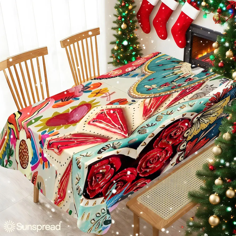 Artistic Hearts Table Cloth Waterproof Tablecloth Spill Proof Table Cloth, Wipe Clean Table Cloth for Dining Camping