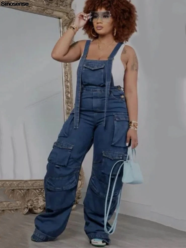 

Women Denim Jumpsuits Casual Sleeveless Loose Baggy Overalls Multi Pockets Cargo Jeans Pants Jumpers Y2K Streetwear Outfits