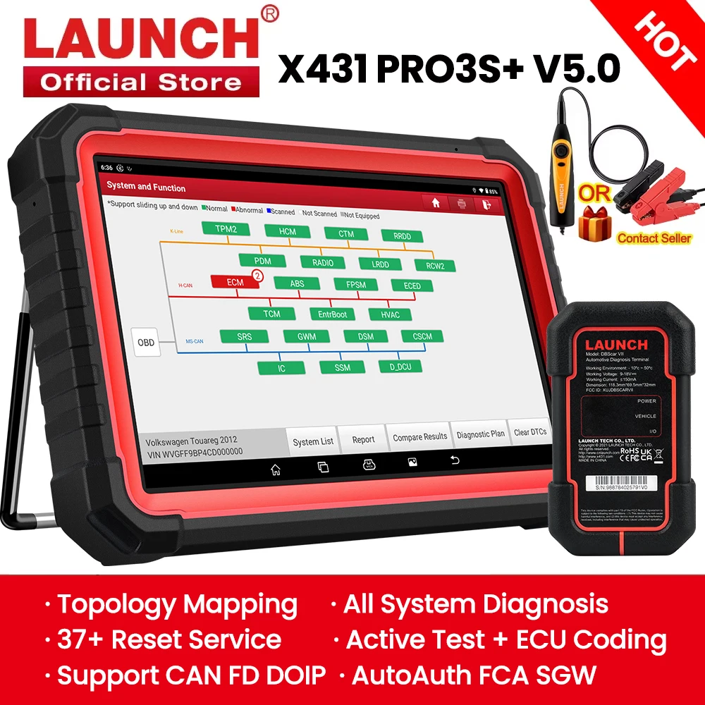 Автоматические диагностические инструменты LAUNCH X431 PRO3S + V5.0 CAN FD DOIP OBD OBD2, сканер с поддержкой топологических карт, 2 года бесплатного обновления