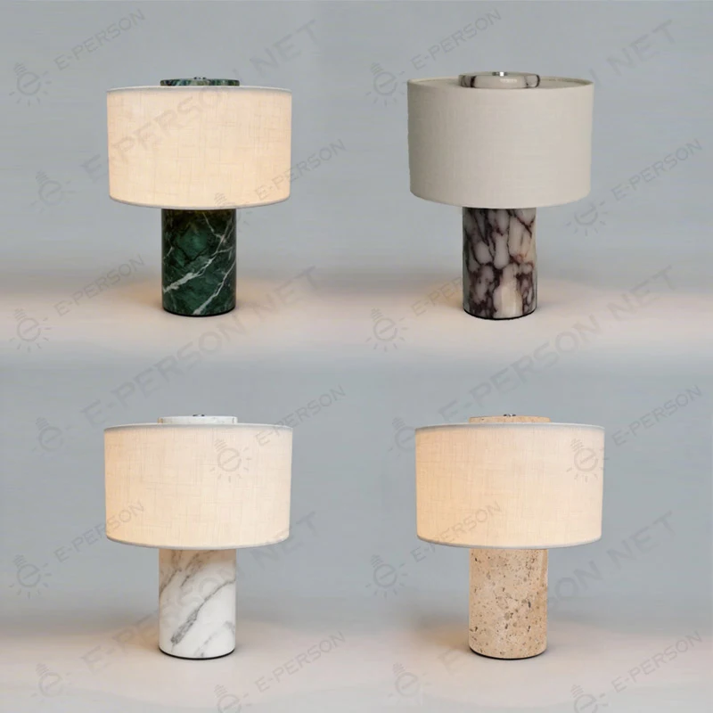 Lampu Meja Marmer Mewah dengan Kap Lampu Kain |   Lampu Samping Tempat Tidur Dekoratif Modern untuk Ruang Tamu & Kamar Tidur
