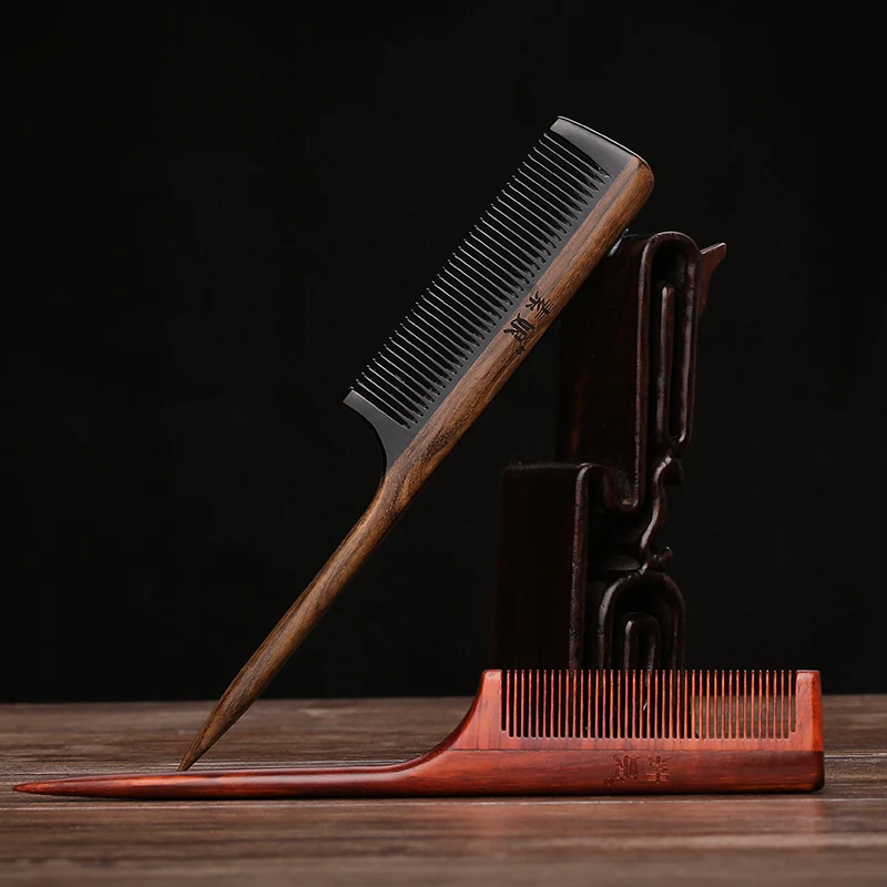 

Расческа с плоскими зубьями из черного дерева, расческа для расчесывания волос, массаж кожи головы, коровьего рога, острые расчески для хвоста, U-образная форма, дизайн корня, расческа с длинными зубцами