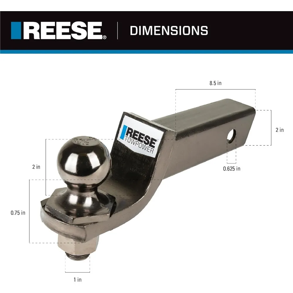 2-Inch Square Receiver Trailer Hitch Ball Mount, 6000 lbs Capacity, Includes Black Nickel Ball