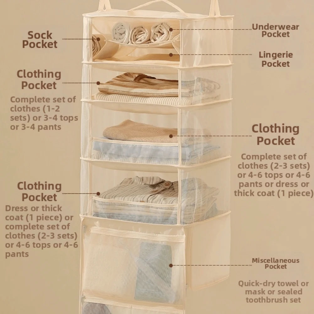 New 5-in-1 Clothes Sorting Pouch Multi-layer Foldable Hanging Travel Organizer Hanging Hook Mobile Wardrobe For Travel