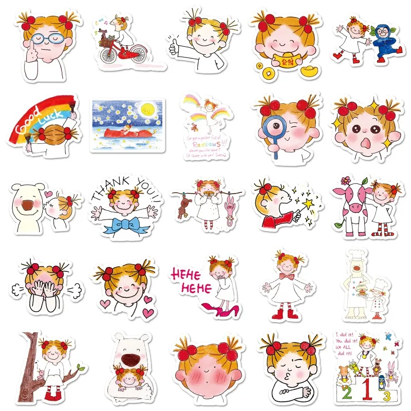 50pcs Cartoon Little Girl Doodle Suitcase Notebook Helmet Water Cup Table Children Creative Decorative Waterproof Stickers