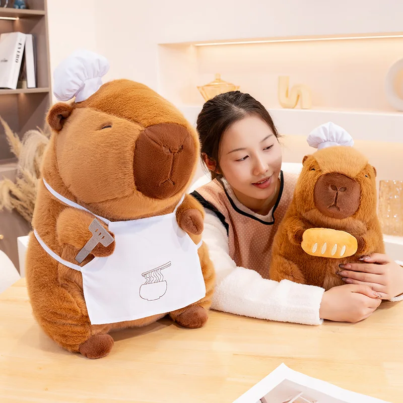 1Pc 2835/50cm Kawaii Capybara Plush Doll Lovely Capybara Wearing Chef\'s Hat Apron Stuffed Soft Animal Pillow Creative Gift Toy