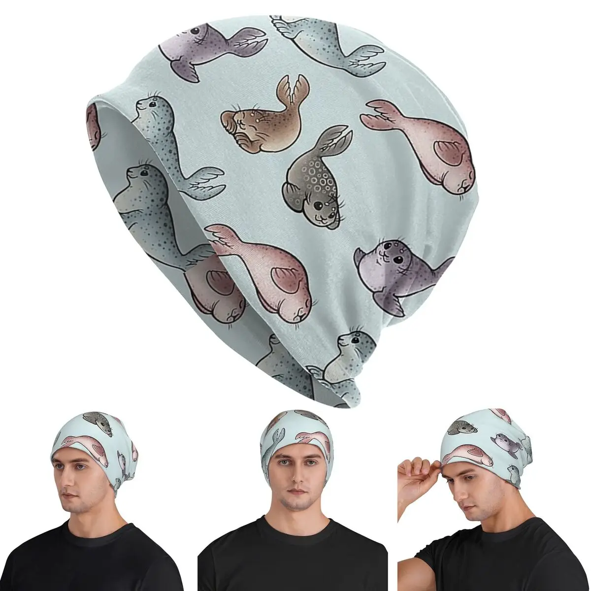 

Little Seals Skullies Beanies Hats Warm Autumn Winter Outdoor Cap Knitted Bonnet Caps for Unisex Adult