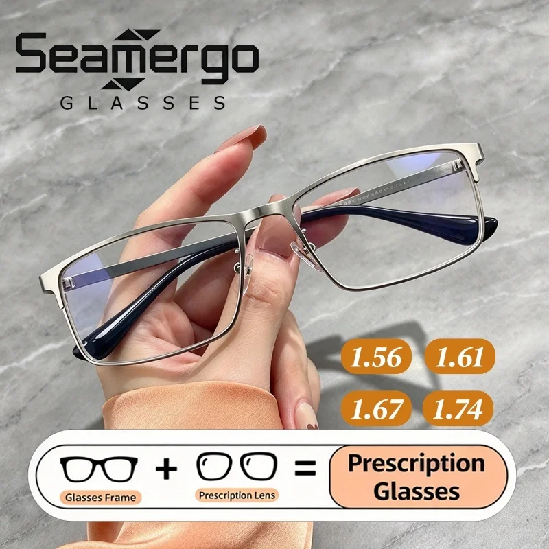SEAMERGO Men Single Version Prescription Glasses Retro 1.56/1.61/1.67/1.74 Index Customized Glasses Women Anti-blue Eyewear Lens