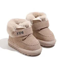 2024 New Winter Baby Snow Boots Unisex Leather Boys Girls Shoes Warm Cotton Kids Sneakers Soft Bottom Toddler Baby Shoes EU16-25