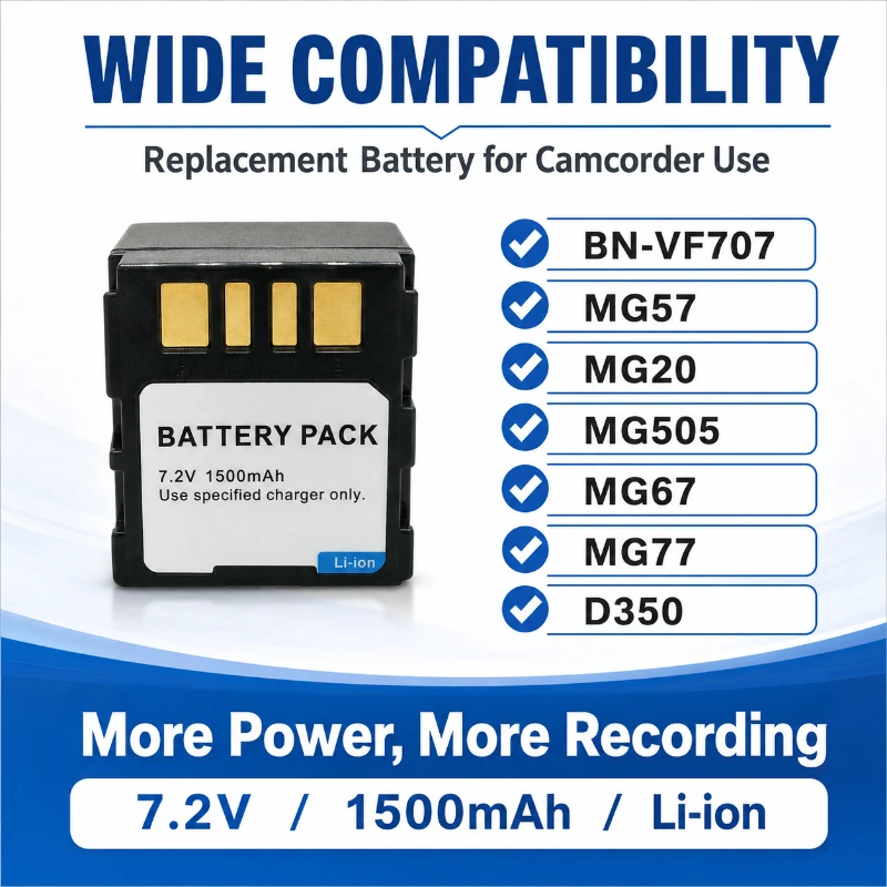 BN-VF707 7.2V 1500mAh Li-ion Rechargeable Battery Pack for MG57 MG20 MG505 MG67 MG77 D350 Digital Camcorder camera battery pack