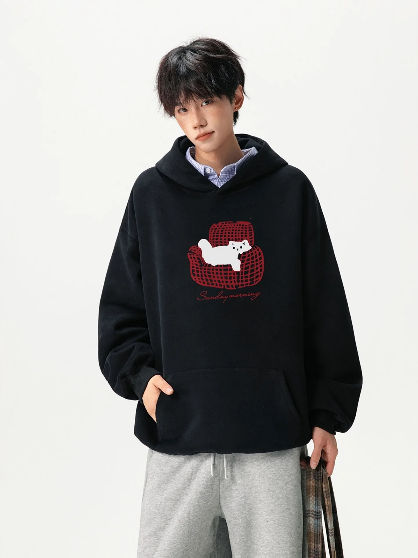 

Американский свитшот-худи оверсайз из плотного хлопка с принтом, осенне-зимний дизайн, модный, свободный крой, длинный рукав