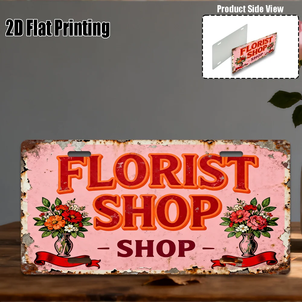 AL Florist Shop License Plate Sign - Vintage Durable Metal Plaque Wall Decor, Home Office Bar Man Cave Wall Art