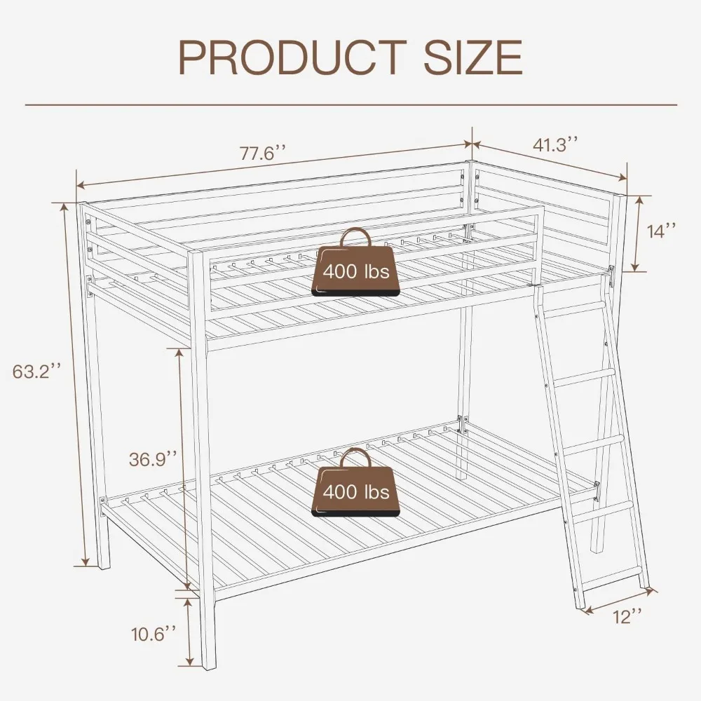 ikalido Metal Bunk Bed Twin Over Twin Size, Heavy Duty Twin Bunk Beds with Safety 14