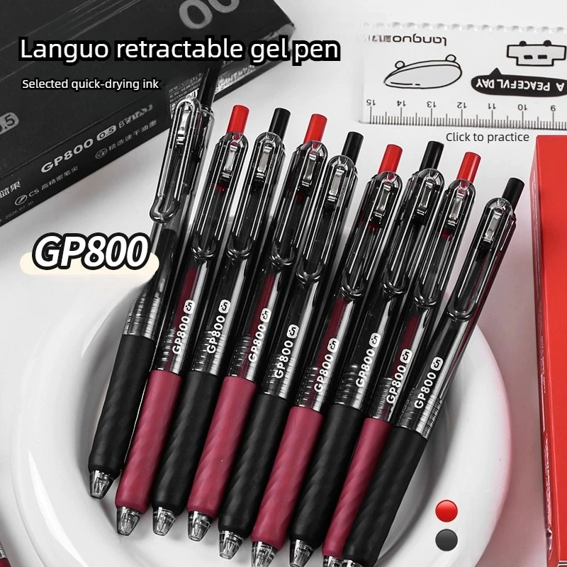 Languo Large Capacity Retractable Gel Pen 0.5mm CS High Precision Tip Black Red Smooth Writing Stationery Art School Supplies