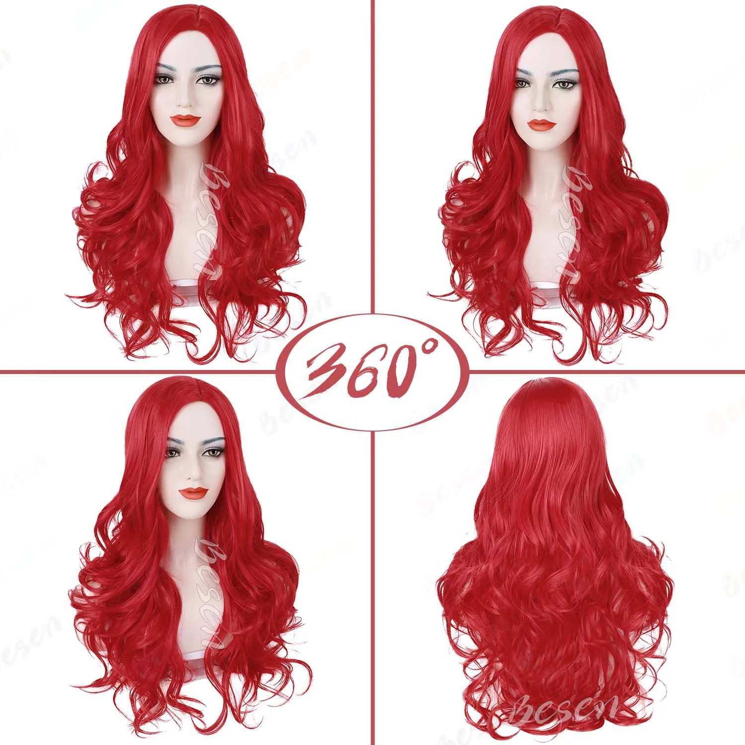 Synthetic Cosplay Mera Wigs Red Long Wavy Hair Wigs Side Part Natural Looking Wig for Women Party Halloween Wig Heat Resistant