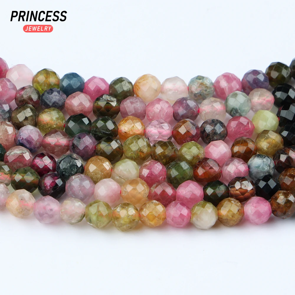 A+ Natural Colorful Tourmaline 3mm Faceted Loose Beads for Jewelry Making Bracelet Wholesale Stone Spacer Beads DIY Accessories