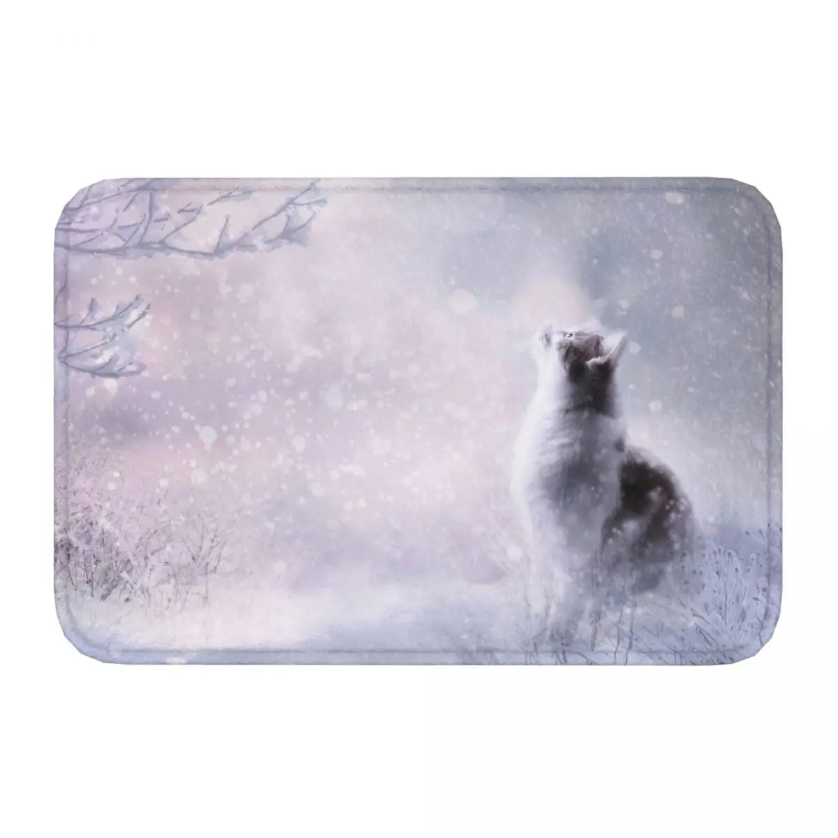 Fantasy Kitten In The Snow Front Door Mat Anti-Slip Indoor Quick Dry Doormat Kitchen Balcony Entrance Rug Carpet