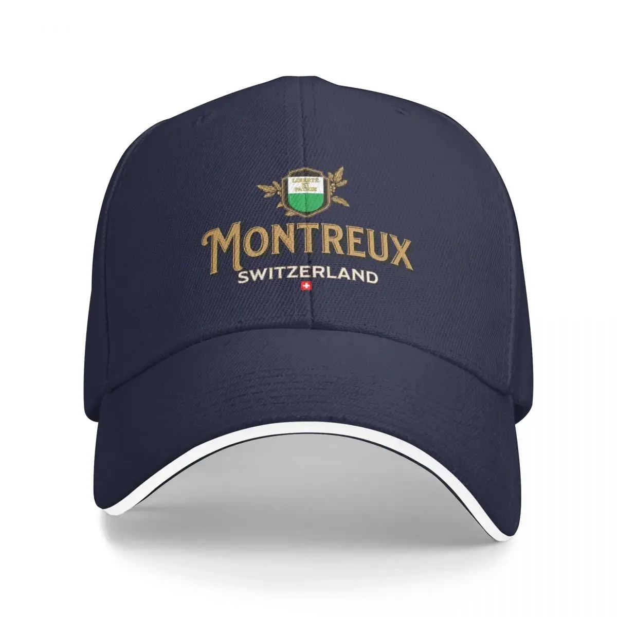 Montreux, Switzerland Vintage Crest /Coat of Arms with Swiss Flag Baseball Cap Trucker Cap Snapback Cap Hat Hat Female Men'S