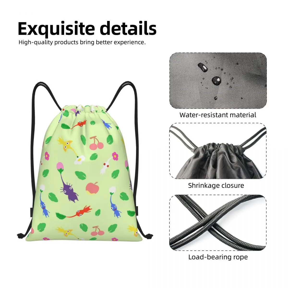 Benutzer definierte Pikmins Muster spielen Spiel Kordel zug Rucksack Taschen Männer Frauen leichte Sport Sport Sackpack Säcke für das Training