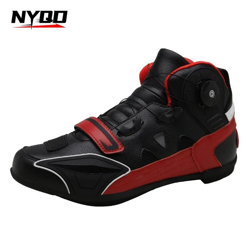 

PU Leather Botas Para Motociclista Motorbike Riding Boots Four-season Men Women Motorcycle Boots Breathable Motocross Shoes