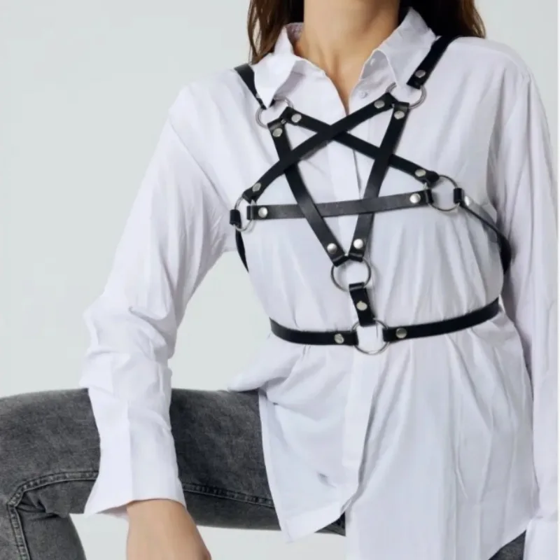 New PU Chest Strap Five-star Ring Adjustable Strap Belt Multi-color Optional Leather Chest Strap Fashion Commuter