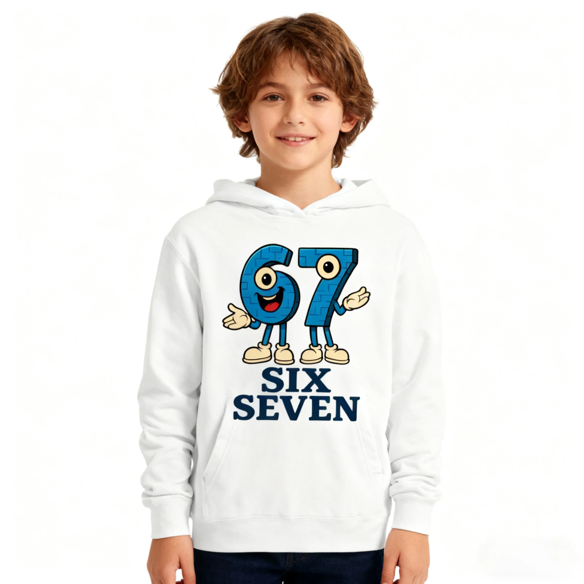 

Популярная удобная хлопковая толстовка в Европе и Америке с классическим детским принтом «шесть или семь» для мальчиков и девочек, осенне-зимняя толстовка