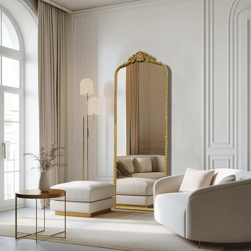 Espelho de chão barroco dourado vintage de comprimento total, estilo antigo ornamentado, independente e montado na parede, espelho de corpo inteiro 65 x 22