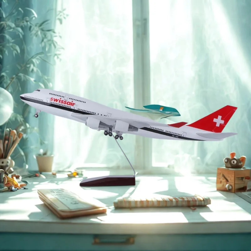 

747 Scale 1/150 Switzerland Airlines Planes Toy Aircraft Model Diecast with Landing Gear W Light Airplane for Collection
