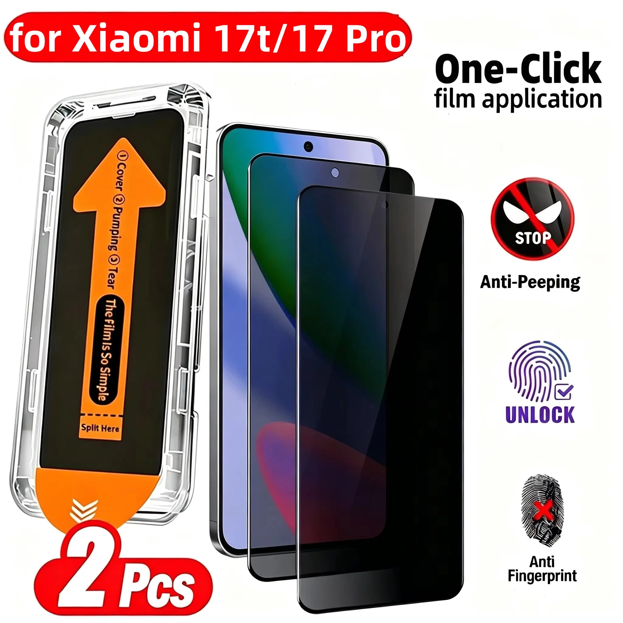 Privacy Screen Protector For Xiaomi 17t Pro 17 Pro Max Fingerprint Unlock Anti-spy Tempered Glass with Easy Installation Kit