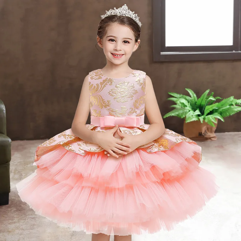 Elegant Trailing Party Dress For Girls Embroidery Wedding Prom Ball Gown Lace Flower Girl Dress Kids Princess Vestidos