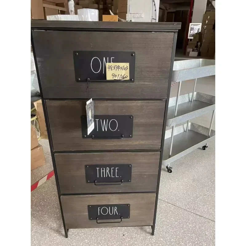 Foreign Trade Original Order American-Style Village Style Vintage Wrought Iron Wooden Four-Tier Cabinet Storage Cabinet Side