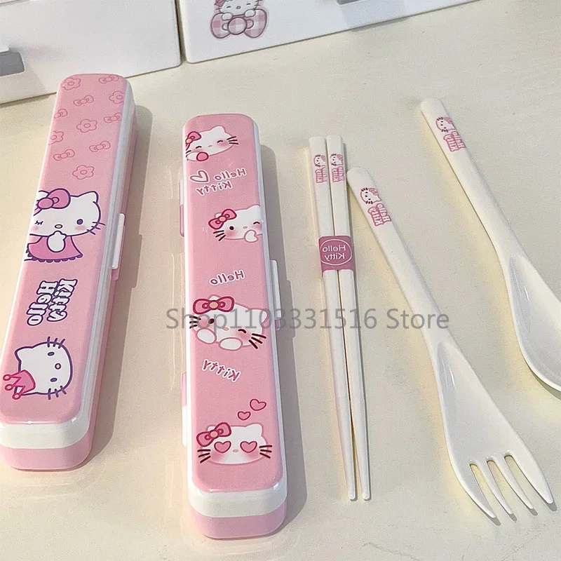 

Cartoon HelloKittys Anime Cartoon Cute Children's Tableware Set Series Hello Kittys Cute Tableware Baby Meal Spoon Fork