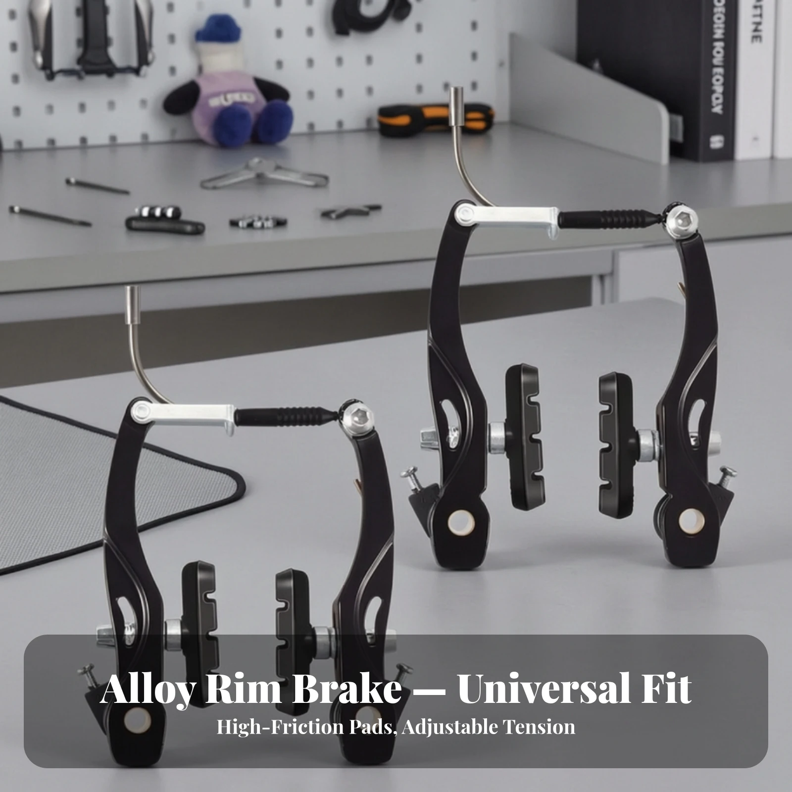2 Pieces Linear-Pull Brake Caliper Lightweight Linear-Pull Brake Caliper with Rubber Pads Broad Compatibility Universal Fit