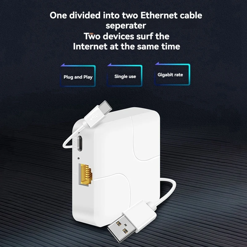 Extensão De Cabo De Rede Universal, Divisor Ethernet, Alta Velocidade, USB C Power, Internet Gigabit, Adaptador Divisor Rj45