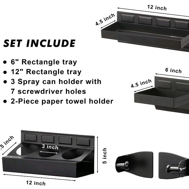 4-piece Magnetic Toolbox Tray Set, Tool Storage Box, 2 Trays, Can Rack, Tissue Rack Black. Tools Box Garage Organizer Tool
