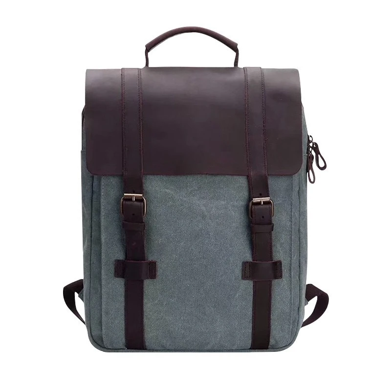 Fashion trend backpack schoolbag men's casual canvas travel retro wild horse leather double shoulder bag