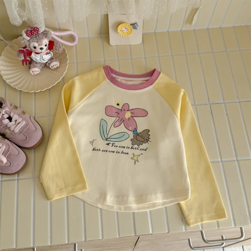 

Girls' Long SleevesTGirls' T-shirt with Raglan Sleeves, New Autumn Baby Top, Color Block CartoonTT-shirt Base Layer Autumn Trend